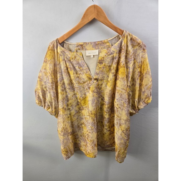 MELLODAY Tops - Melloday Yellow Floral V-Neck Blouse Top XL Cottegecore Boho Lagenlook Fairy